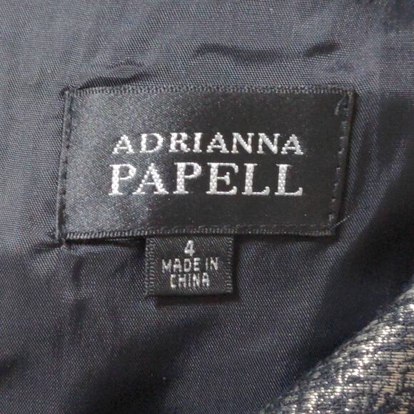 Adrianna Papell Sheath Dress Black Metallic Notch Neck Sleeveless Cocktail 4 - Picture 7 of 11